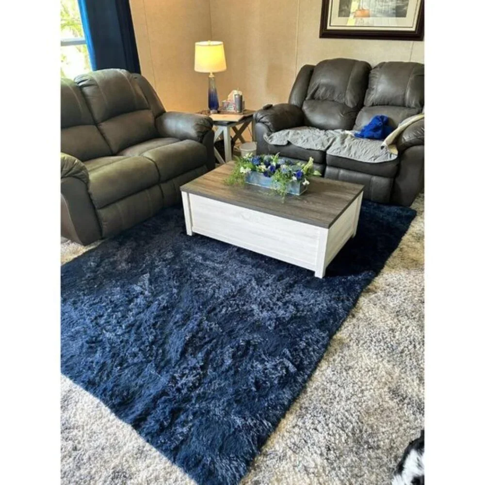 New 6x9 Area Rug – Navy Blue Soft Fluffy Shaggy Carpet for Living Room